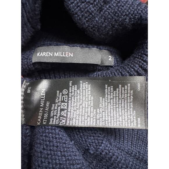 Karen Millen Mock Neck Wool Blend Sweater navy gray sleeves small - Picture 12 of 13